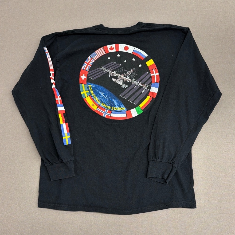 Neon Riot NASA International Space Station Flag Black Long Sleeve Shirt Mens L